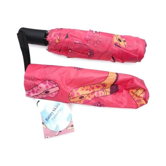 Rainy Skies Womens Pink Floral and Western Printed Foldable Compact Umbrella New - Picture 3 of 8